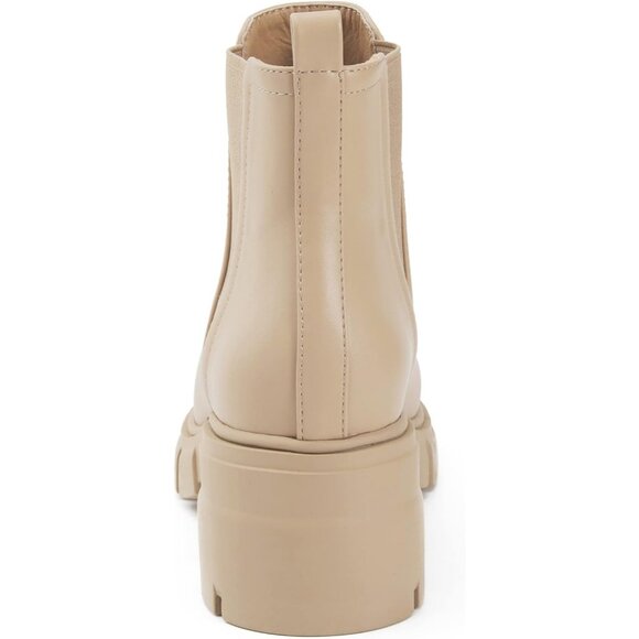 Redtop Women's Nude Faux Leather Elastic Chunky Block Heel Lug Sole Ankle Boot - Picture 5 of 8